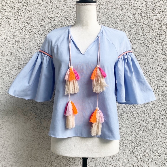 Zara Tops - Zara Trafaluc Collection Blue Tassel Blouse S